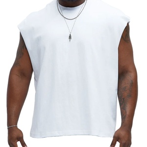 Custom Men's Sleeveless OEM No MOQ Quick Dry Neck Cut Design Sporty Gym Tank <b>Top</b> <b>Longline</b> Loose Fit Breathable Singlet Knitted - Product Image 6