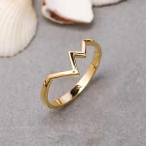 Bague minimaliste en argent sterling 925 plaqué or 14 carats, motif montagne, bande en zigzag, fabrication artisanale, thème nature, bijoux chrétiens, Saint-Valentin - Product Image 4