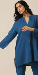 Conjunto de algodón indio para mujer, parte inferior y superior de Trabajo liso, conjunto de verano conjunto hecho a mano, pantalón Kurti bohemio frontal inusual - Product Image 4