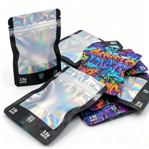 Sachets refermables personnalisés en Mylar holographique noir avec fenêtre transparente, 3,5 g, résistants à l'humidité, pour snacks et bonbons - Product Image 5