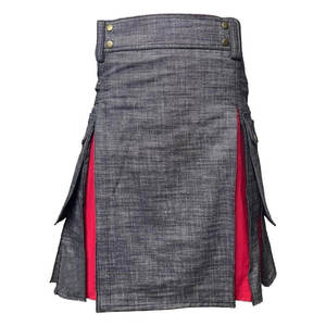 Kilt utilitaire écossais en denim gris pour homme, plissé rouge, kilt de sport, taille 28-62 - Product Image 2