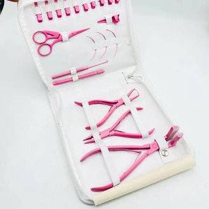Kit d'outils d'extension de cheveux pince à cheveux en acier inoxydable avec étui blanc couleur rose - Product Image 5