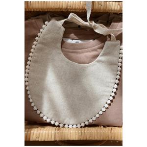 Bavoir bébé en lin double face beige rayé - Product Image 3