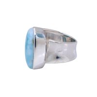 Unisex Indischer Handgefertigter 925 Sterling Silber Verlobungsring Silber Plattiert Larimar Ovaler Edelstein Bohème Jubiläums-Hochzeitsparty-Ring