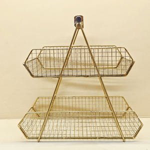 2 Tier Gold Metal Wire Fruit Basket <b>Stand</b> Kitchen Countertop Organizer Double Layer Fruit Bowl Rack for Home Decoration - Product Image 4