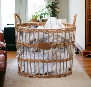 ตะกร้าหวายไม้ไผ่สานทรงกลมพร้อมที่จับเป็นมิตรต่อสิ่งแวดล้อม - Product Image 2