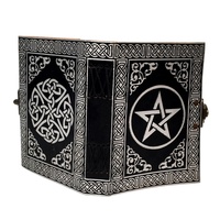 Diario de cuero genuino envejecido con aspecto vintage, diario de Pentáculo en relieve con estrella, diario de bocetos, negro con libro de hechizos plateado