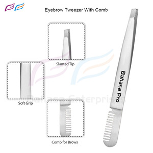 Pinzas para cejas con punta inclinada de acero inoxidable, herramienta de depilación y maquillaje con punta puntiaguda con peine - Product Image 2
