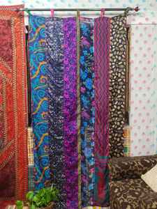 Indien Vintage Bleu Soie Sari Boucle Rideau Décor À La Maison Tissu Cantonnières pour Chambre Salon Salle À Manger et Bureau - Product Image 6