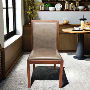 Silla de comedor con respaldo alto duradero, madera de nogal maciza, tapicería de cuero de vaca italiano, estilo rústico, muebles duraderos para el hogar - Product Image 1