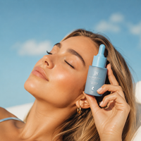 Flacon compte-gouttes en verre bleu mat 30 ml, flacon de sérum doux au toucher pour les soins de la peau Gen-Z, marque privée haut de gamme