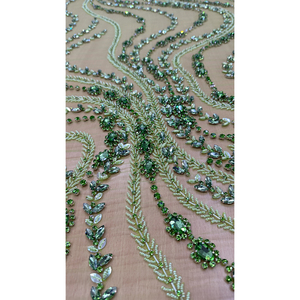 Emerald Garden Luxury <b>Fabric</b> Crystal Embroidered Breathable Brocade Net Lace Mesh <b>Fabric</b> for Home Decor - Product Image 2