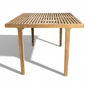 Table à manger d'extérieur minimaliste Japandi en teck, carrée, à lattes, en bois massif, mobilier de jardin pour patio, balcon et cour modernes - Product Image 4