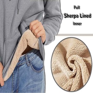 Grey Heavy Sherpa Fleece Lined Pullover Sudadera con capucha gruesa de invierno - Product Image 4