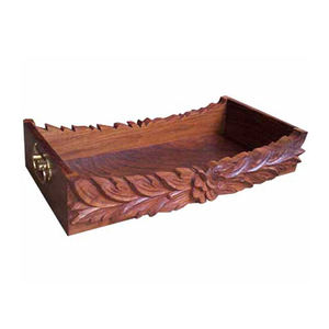 Dernier design Plateau de service à café en bois avec fleur en métal Plateau rond en bois de mangue couleur marron foncé - Product Image 4