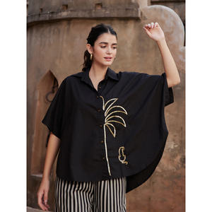Jasmine Women's Loose <b>Sequined</b> Poncho Shirt-Breathable Satin Silk Knit Printed Casual <b>Top</b> - Product Image 5