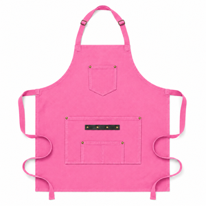 Pink Canvas Sleeveless Bib <b>Apron</b> with 1-4 Pockets Fashionable Style Lightweight & Durable for Cleaning Supplies and Daily Use - Product Image 1