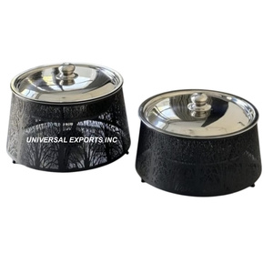 Juego de dos ollas de metal de doble pared, cazuela hecha a mano con revestimiento de polvo blanco, artículos de cocina de forma redonda, calentador de alimentos de metal - Product Image 2