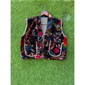 <b>Women's</b> Cotton Floral Velvet Quilted Reversible <b>Jacket</b> Boho Hippie <b>Sleeveless</b> Vest Coat Plain Dyed Technics Unisex Winter Vest - Product Image 1