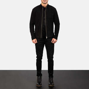 Luxury Biker <b>Jacket</b> Charcoal Black <b>Suede</b> Genuine <b>Leather</b> Water Proof Coating Embroidered Zippered Closure XL for Spring Autumn - Product Image 3