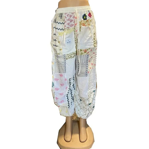 Pantalones bombachos de rayón multicolor para mujer, diseño de retazos, cintura elástica para ropa de Festival sostenible de secado rápido, traje de verano - Product Image 1