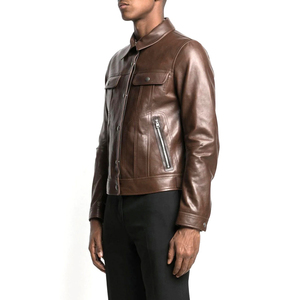 2025 chaqueta de cuero genuino estilo de calle para hombre en marrón OEM chaqueta de cuero de temporada de primavera con SERVICIO EN VENTA chaqueta para hombres - Product Image 3
