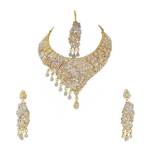 Vintage Style Crystal Rhinestone Imitation Pearl Flower Alloy White Wedding Jewelry Set Necklace Earrings Headpiece Gold Plated - Product Image 3