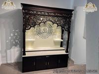 Mandir en bois de teck pour salle de prière avec cloches, fait main, taille personnalisée, design moderne, avantage professionnel, aspect marbre de luxe, Pooja UK