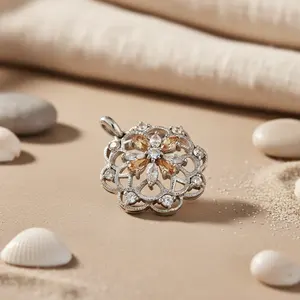 Collier pendentif fleur en argent 925 avec breloques en pierres précieuses, style religieux, bijoux pour femmes avec cristaux, diamants, perles - Product Image 3