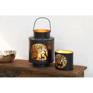 Portavelas de farol de Metal para decoración navideña más vendidos con diseño de trabajo cortado linterna colgante negra hecha a mano - Product Image 1
