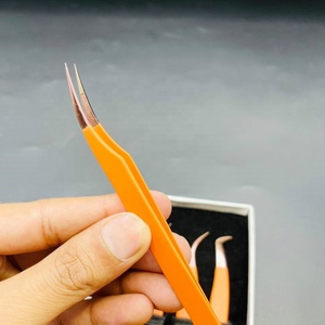 Pinzas profesionales para extensión de pestañas, punta recubierta de polvo de oro rosa naranja, Juego de 4 piezas, peso ligero de acero inoxidable sostenible - Product Image 5