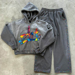 Elegante chándal de diamantes de imitación brillantes para mujer Slim Fit Rhinestone Sudadera con capucha y pantalones conjunto cómodo chándal de diamantes de imitación de moda - Product Image 3