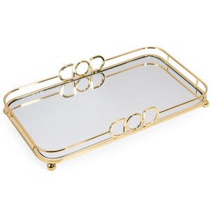 Plateau décoratif rectangulaire en métal et verre, finition dorée, fait main, dernière arrivée, Kayna Export, pour la maison et la salle à manger - Product Image 2