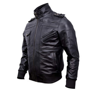 Blouson en cuir véritable enduit de haute qualité pour homme, style motard, effet vieilli, avec col montant et motif lettres, nouveau design, toile, prix bas - Product Image 6