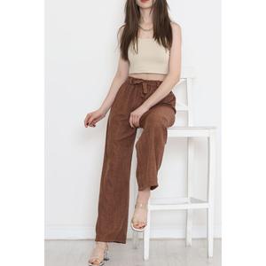 Pantaloni di lino con cintura in vita marrone chiaro-15265.1726.
