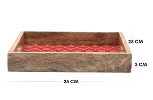 Bandeja cuadrada de madera de mango rojo marroquí de 10 pulgadas con asas, bandeja decorativa para servir, Plato decorativo para mesa de desayuno - Product Image 5