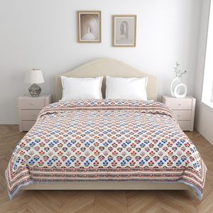 400 TC Organic Pure Cotton Jaipuri Design Printed Lightweight <b>Single</b> Bed <b>Quilt</b>/Razai/Rajai 85x55 Inches Soft Cozy Hotel Home - Product Image 2