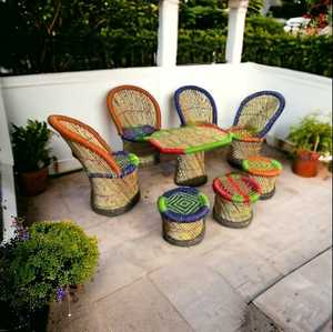 Juego de muebles de caña de bambú otomana de 4 sillas de lujo moderno, mimbre tejido de calidad superior para uso en Hotel, mesa incluida - Product Image 1