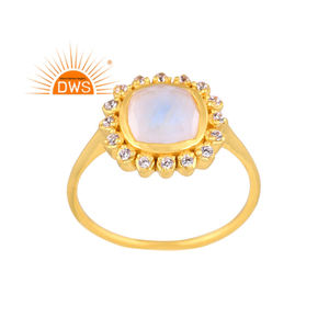 Dernier modèle Bague empilable en argent sterling plaqué or avec pierre de lune naturelle Cz et arc-en-ciel Fabricant de bijoux fins Demi - Product Image 1