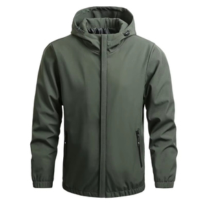 Veste softshell décontractée pour homme, imperméable et coupe-vent, avec capuche, en toile, col montant, logo sur le devant - Product Image 2