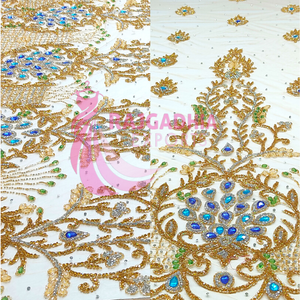 Encaje bordado 3d con flores para vestido de novia, cuentas de tela, Red india - Product Image 4