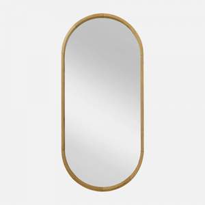 Le miroir Pudino est fabriqué avec un cadre en teck et est équipé de verre et d'un MDF massif à l'arrière, avec un miroir ovale pour l'intérieur. - Product Image 1