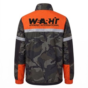 Chaqueta de Caza para Hombre, Color Naranja Fluorescente, Cortavientos, Cuello Alto, Diseño Espigado, Parche Bordado de Nailon - Product Image 2