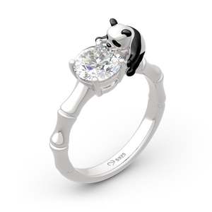 Jeulia Hug Me Cute Panda <b>Ring</b>-round Cut Sterling Silver with Zircon Adjustable Opening Design - Product Image 2