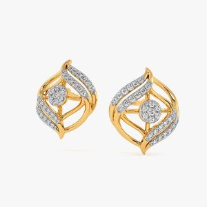 Boucles d'oreilles clous en or jaune avec diamants de laboratoire et motif feuille superposée - Product Image 3