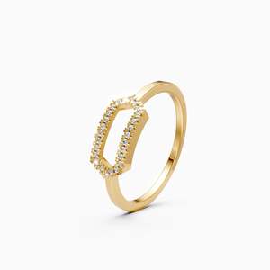 Daily Wear Lab Grown Diamond Stylish <b>Open</b> Hexagon Shape Statement <b>Ring</b> 0.08 Ct In 9K Yellow White And Rose Gold - Product Image 1