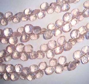 Briolett-Cuentas naturales de piedra sueltas, piedras preciosas de 6-8mm de longitud y 8 "de cuarzo rosa facetados de corazones, para fabricación de joyas - Product Image 1