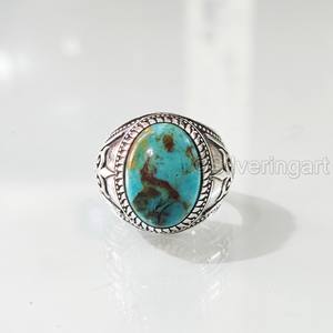 Anillo de Plata de Ley 925 con Turquesa Tibetana Natural para Hombre, Piedra de Nacimiento de Diciembre, Regalo de Navidad, Venta al por Mayor - Product Image 4