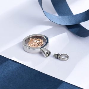 Modern Stainless Steel Pink Compass Cremation Urn Necklace Custom-Adjustable Size for Women and Men - Product Image 4