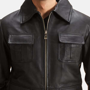 Chaqueta Reversible de Piel de Oveja y Cordero Raven Black, Impermeable, Estilo Vintage, para Motociclistas, con Cierre de Cremallera, Tallas XS a 6XL, Recubierta para Otoño - Product Image 3